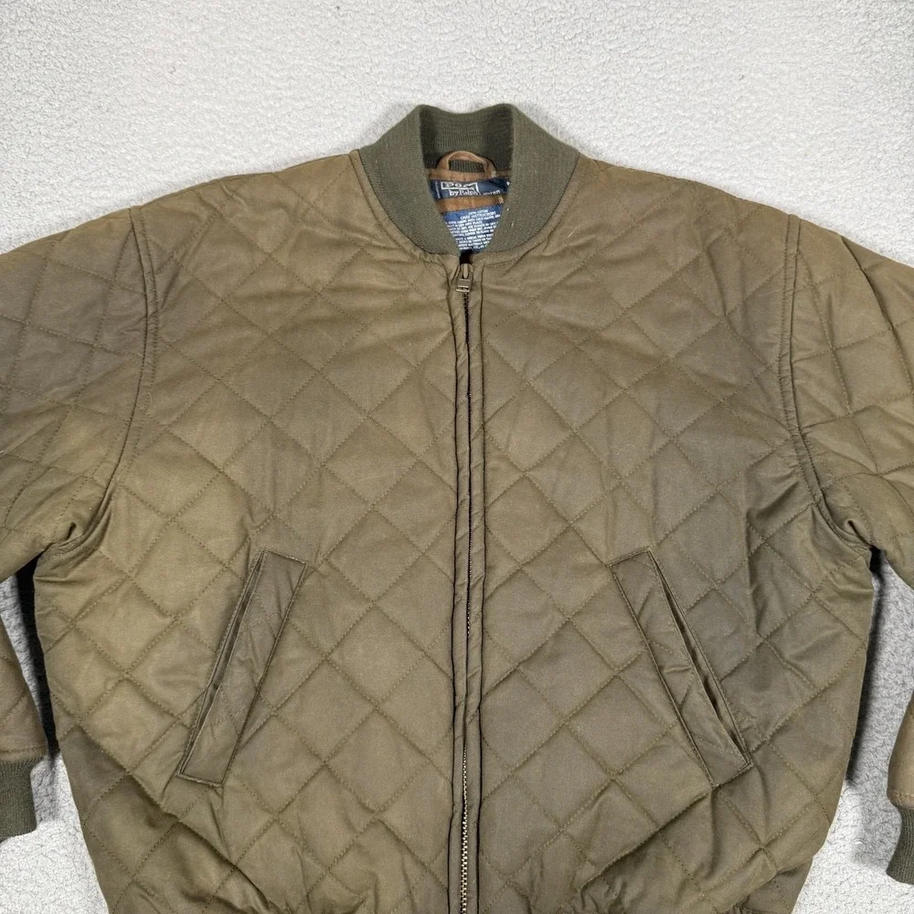 Polo Ralph Lauren Jacket Mens Medium Brown Oilcloth Diamond Quilted Bomber Waxed